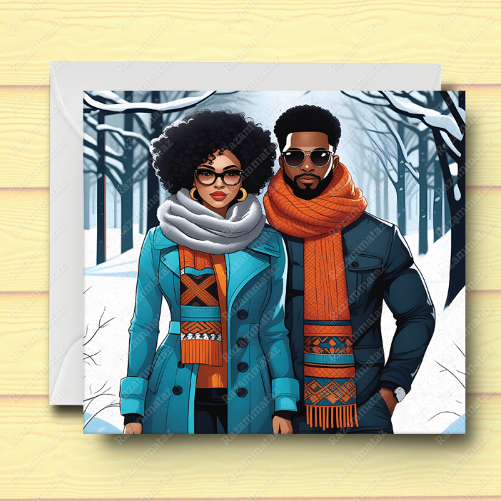Black Couple U Christmas Card